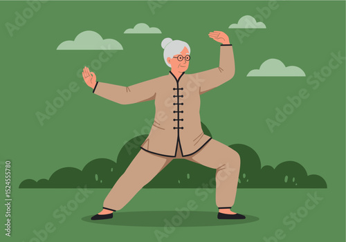 Flat vector of person doing tai chi in a park