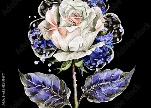 ゲーム背景　黒背景幻想的な花でできた薔薇
