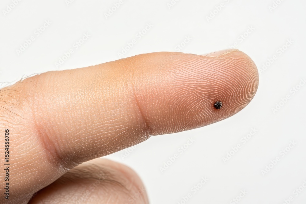Obraz premium Tiny dark spot on human fingertip.