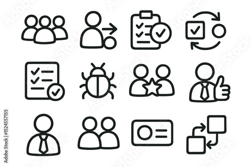 Business icons: people, tasks, management, and collaboration symbols