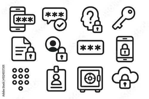 Secure digital privacy icons set featuring locks and security symbols