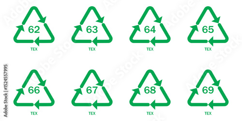 Numbers set of recycling symbol. The number in the triangle indicates the type of plastic. 1to7 number. Numbers set in recycling symbols. Paper recycling code icon set. PET, HDPE, PVC, LDPE, PP, PS