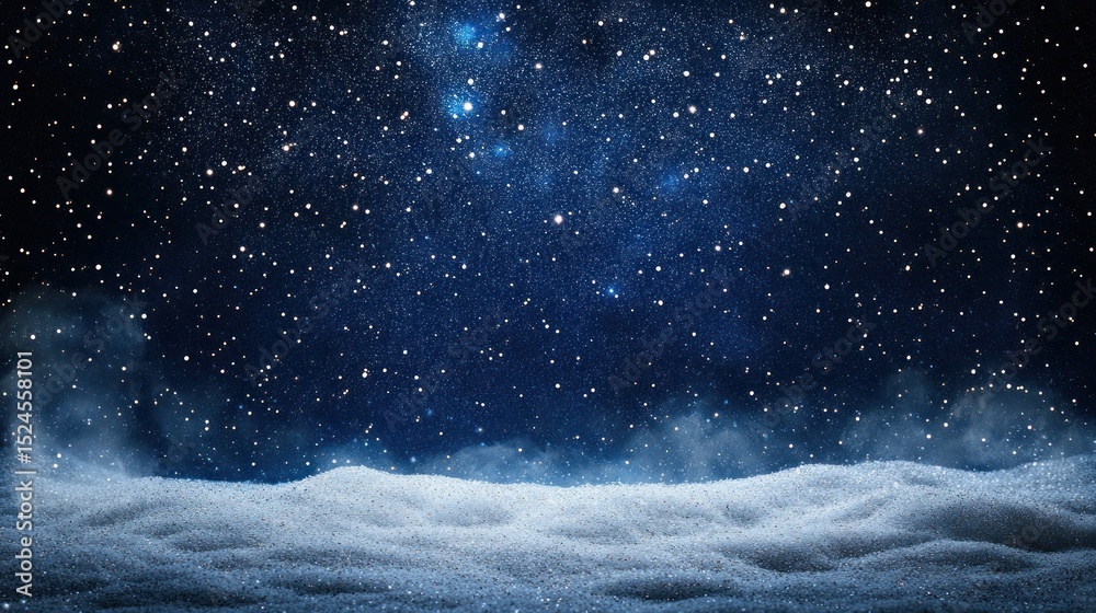 Fototapeta premium Enchanting winter night scene with snow-covered ground under a starry blue sky