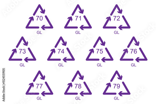 Set of plastic recycle icon collection isolated on a transparent background. Ecological codes marks and zero-waste mindset. Set of recycling symbols for plastics. Vector illustration. EPS 10