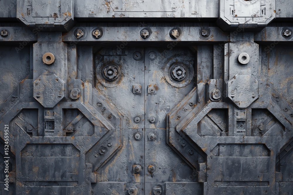 futuristic bunker wall with reinforced metal panels, bolts and damage marks, sci-fi style futuristic bunker wall with reinforced metal panels, bolts and damage marks, sci-fi style