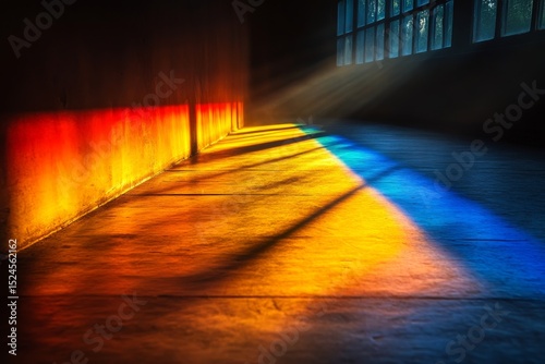 photograph of prismatic light on black background, prè¤ª zombie rainbow, orange and blue, pr recreated, pr rainbow light, pr reflection, pr light rays, pr light beam, pr lens flare, pr rainbow prism e