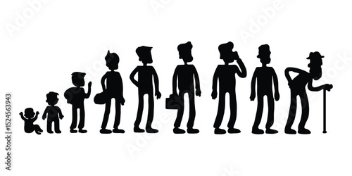 Male Life Stages Silhouette Vector, Boy to Man Aging Progression.