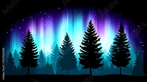 Northern lights above a dark forest
