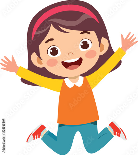 young girl jumping illustration