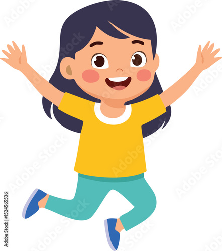 young girl jumping illustration