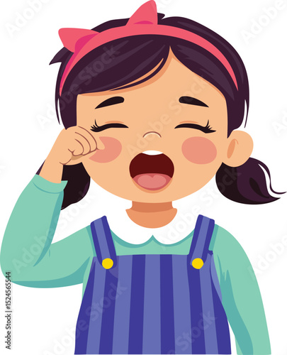 Minimalist vector illustration of a sleepy child rubbing their eyes, wearing pajamas, mouth slightly open yawning
