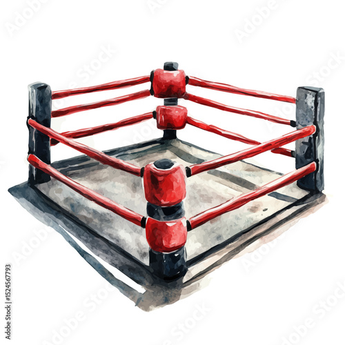 Boxing Ring, watercolor painting vector, high quality, isolated on a white background.