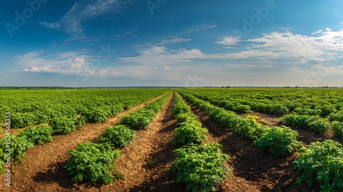 Potato field rows for agriculture and farming use
