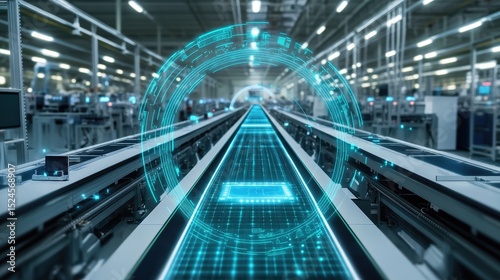 Wallpaper Mural Smart sensors tracking throughput on a modern assembly line in a tech manufacturing plant Torontodigital.ca