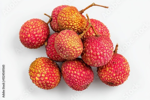 Top view of lychee fruits on white background