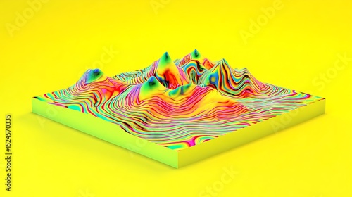 Vibrant terrain model on yellow background