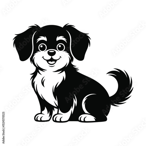 Cute Black and White Cartoon Puppy Sitting Vector Illustration for Pet Designs