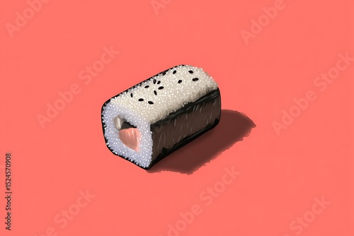 Sushi roll on a coral background