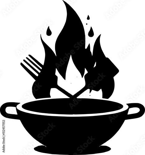 set of Grill fire emblem with crossed spatula and fork behind flame, perfect for barbecue logos, cookout designs, food truck branding or BBQ event