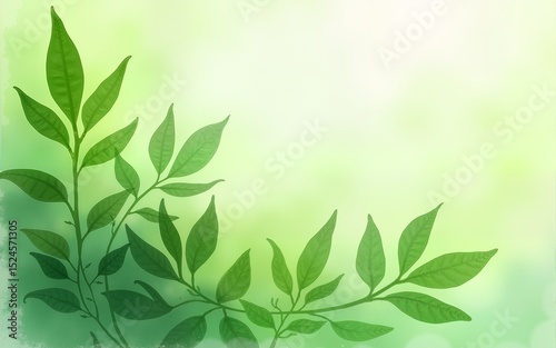 Abstract green watercolor background with leaf patterns. Concept of nature, growth, and environmental awareness. High quality