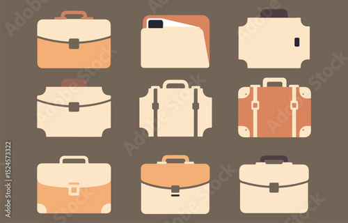 Collection of Flat Design Briefcases and Suitcases in Pastel Tones Nine simple flat icons various briefcases suitcases