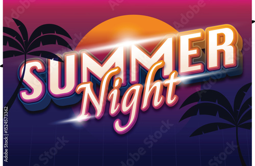 Summer Night Retro Party with text effect