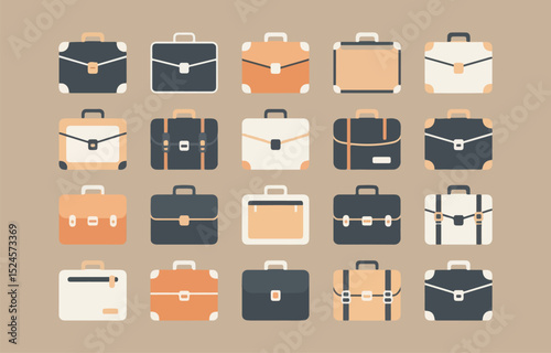 Collection of Flat Design Briefcases in Various Colors and Styles grid various briefcase icons muted colors showcasing