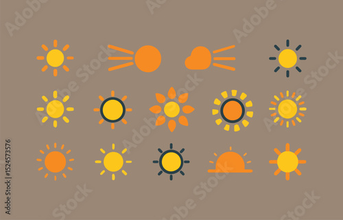 Collection of Colorful Sun and Sunrise Icons in Various Styles set diverse sun sunrise icons vibrant colors