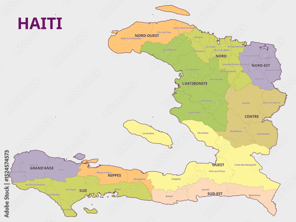 Obraz premium Map of Haiti Administrative Regions