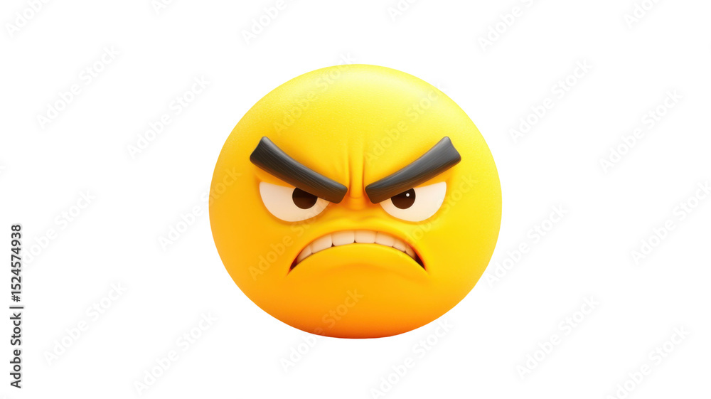 Fototapeta premium Cartoon angry emoji face character with furious expression isolated on white background
