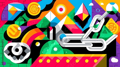 Bold geometric shapes with chain artwork