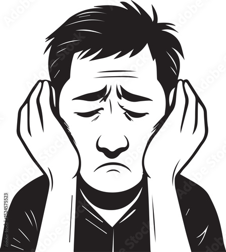 Silhouette of a Man Holding Head in Hands – Frustration and Mental Exhaustion