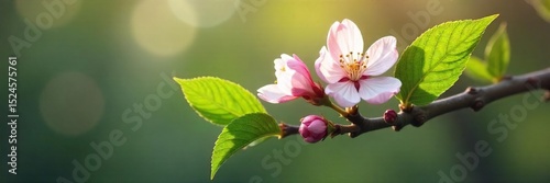 Close-up of a blossoming branch, new leaves unfurling, symbolizing renewal and healing Perfect for concepts of growth, spring, and recovery , ecology, organic, healing