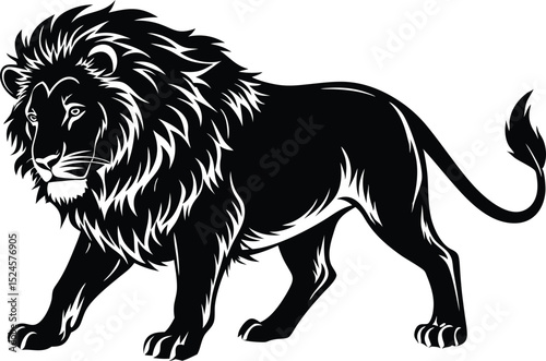 Majestic Lion Silhouette with Mane, Wild Animal Vector Illustration