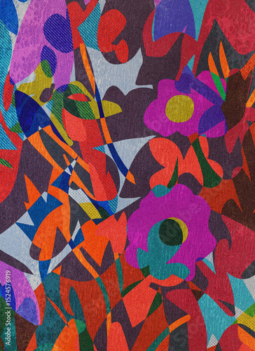 The Abstract Garden Sings. Colorful abstract floral-inspired background with layered organic shapes, vibrant spring tones, and textured patterns evoking nature and blooming plants