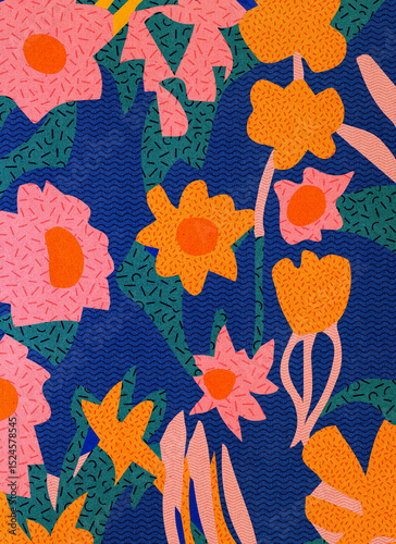 Spring Without Borders. Colorful abstract floral-inspired background with layered organic shapes, vibrant spring tones, and textured patterns evoking nature and blooming plants