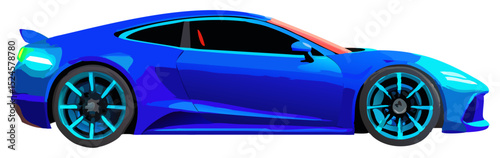 A sleek, vibrant blue sports car with bright teal accents on the wheels and a dynamic, aerodynamic design, viewed from the side.