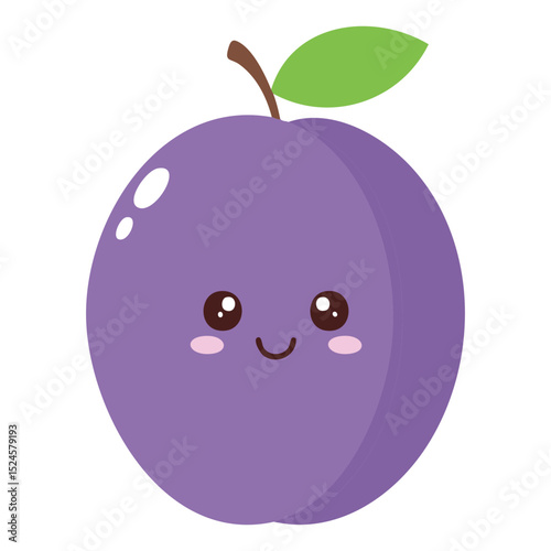 A cute plum with a happy face, a delightful and vibrant illustration