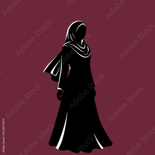 Muslim woman in hijab fashion silhouette, Woman Hijab Silhouette Vector Design