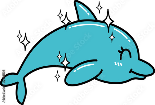 Retro groovy Summer Cartoon Dolphin Illustration with Sparkles