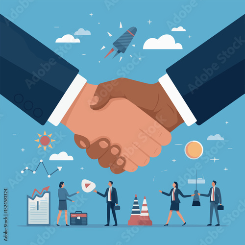 Successful business partnership handshake deal agreement concept illustration icon flat style growth vector future people