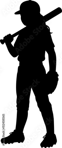 Little girl softball batter silhouette vector isolated design file	