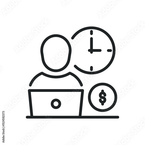 Hourly payment thin line icons. Editable stroke and Perfect pixel on transparent background