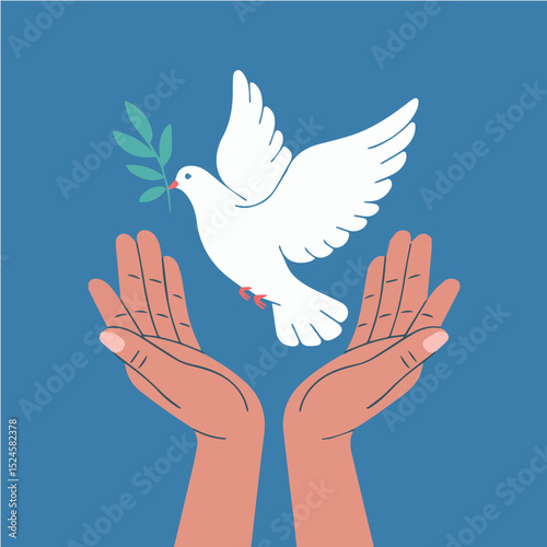 White dove of peace landing gently in open hands hopeful symbol of tranquility and serene future art sky bird calm soft