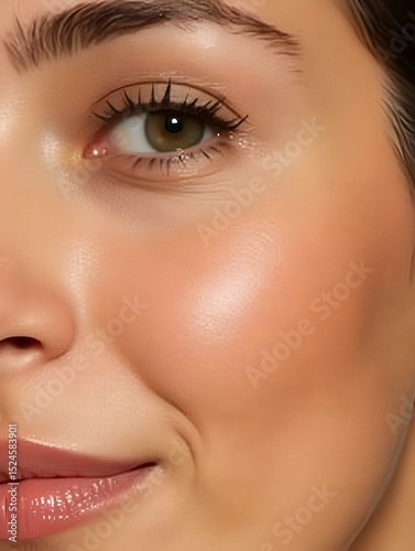 Close-up of a woman's face with glowing, healthy skin.  The photo highlights the natural beauty of the skin and its radiance.
