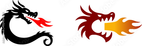 Flaming Dragon Logo Vector Set – Fire Breathing Dragon Emblem Design with Flames and Heat Effect – Fantasy Game Mascot, Esports, Medieval Fire Symbol – Transparent Background