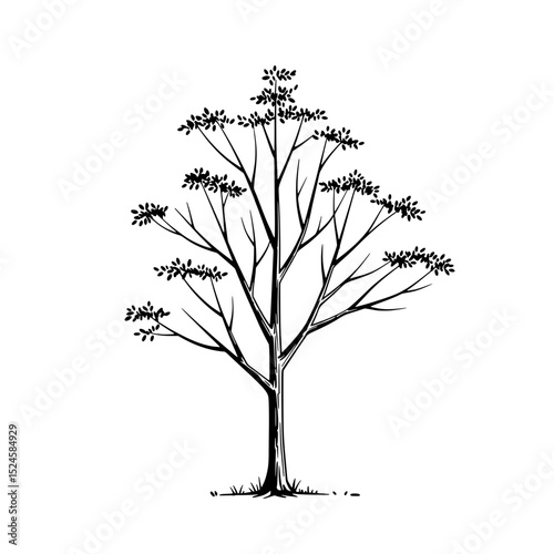 Tree Sketch: A monochrome sketch of a tree with sparse foliage and detailed branch structure captures the minimalist beauty of nature's artwork.