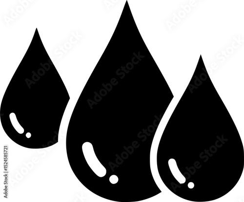 Three black water drops isolated on white background