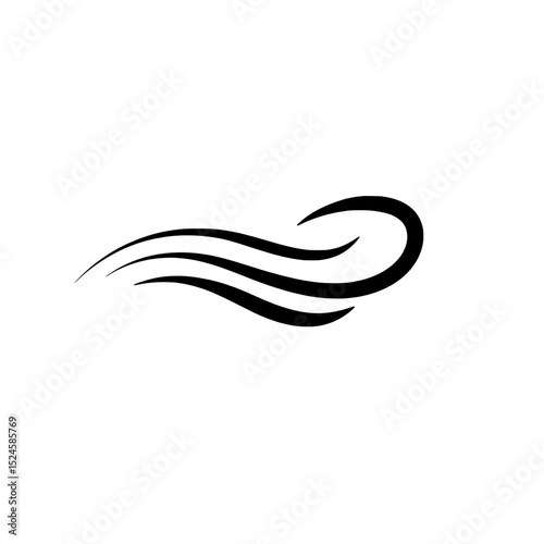 Whimsical wind element vector : A flowing, artistic representation of wind in a simple black-and-white vector. Featuring elegant curves that convey motion.