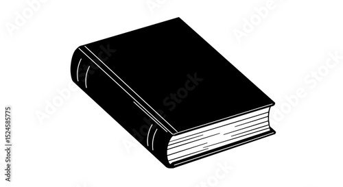 Monochromatic Reading: A sleek, minimalist illustration of a closed book, rendered in solid black. The stark contrast of the cover against the pages suggests the profound depth of knowledge.